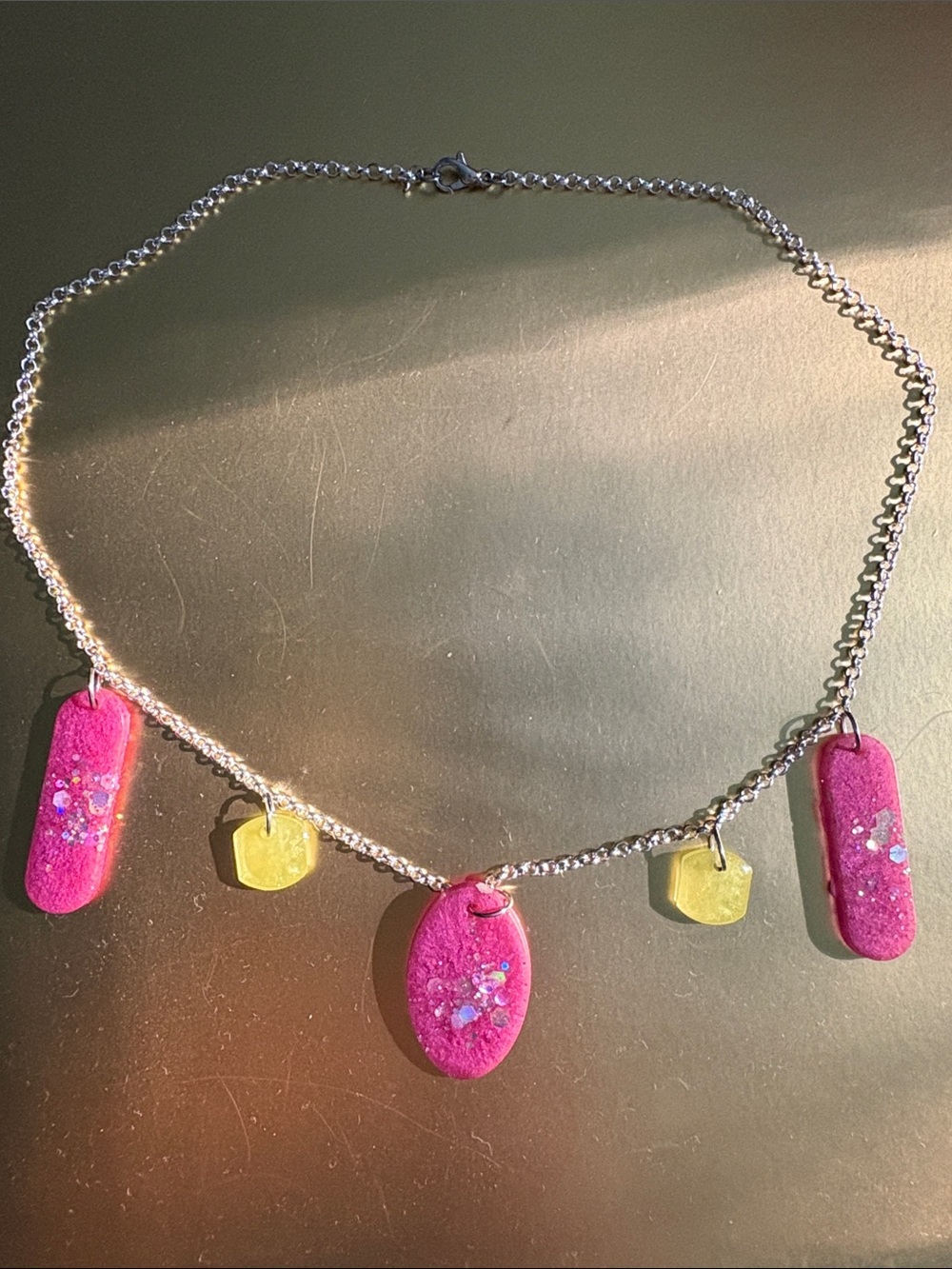 Emmy’s Creations Hand Crafted Pink and Yellow Resin Charm Necklace